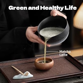 Matcha Set 8-Piece Japanese Tea Ceremony Kit with Ceramic Bowl, Bamboo Whisk & Holder, 2 Scoops, Strainer, Tea Cloth - Complete Gift Set for Traditional Brewing(Gradient Black)