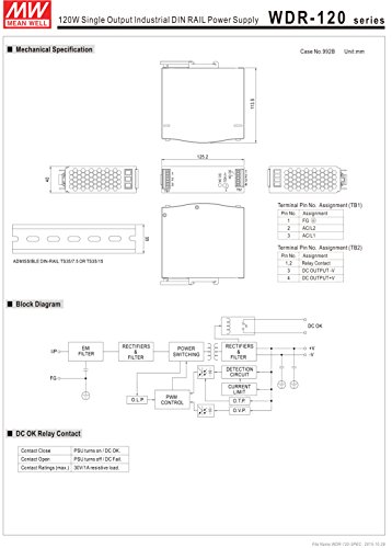 Fuente de alimentación Mean Well WDR-120-12 120W 12V miniatura 2
