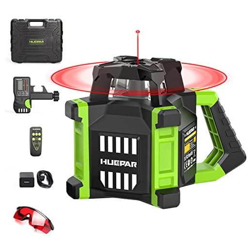 Huepar Electronic Self-Leveling Rotary Red Laser Level Kit - 360 Horizontal Laser Beam Interior/Exterior Rotating Laser Level Tool with Receiver, Protective Glasses, Li-ion Battery, Hard Case RL300HR