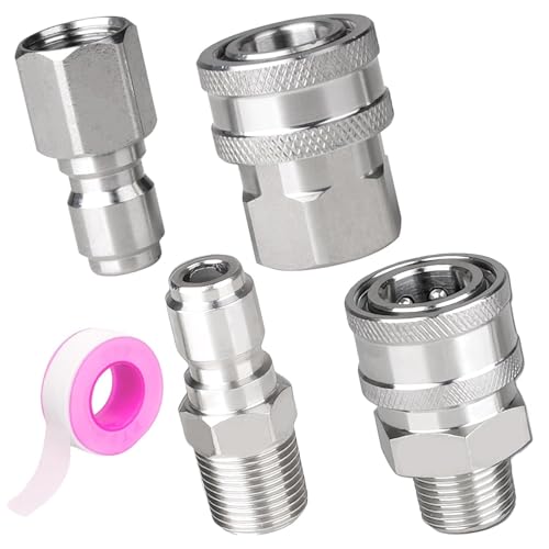Image of 316 Stainless Steel 3/8" NPT Quick Connect Fittings Set, 5000 PSI Pressure Washer Adapter Kit for Gun, Hose & Accessories