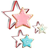 Star Cookie Cutters 3PCS, Stainless Steel Christmas Star Cookie Cutter Tools with Red Environmental PVC, Star Shape Moulds Set for Baking
