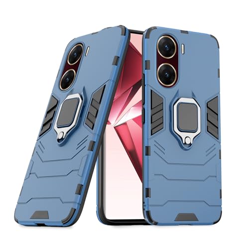 Image of Pikkme Vivo V29e 5G Back Cover | D5 Tough Armor Bumper | 360 Protection Case | Ring Holder Stand Case for Vivo V29e 5G (Blue)