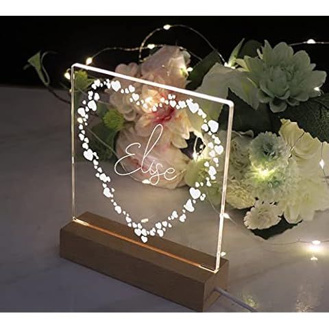 ukgiftstoreonline Any Name and Heart Personalised Night Light LED Lamp Gift Cover