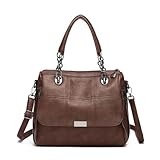 ALWY Bolsa Feminina Couro Ombro Mão Grande, Bolsa Lado Tote Bag Transversal Executiva Presente Trabalho Casual (Marrom)