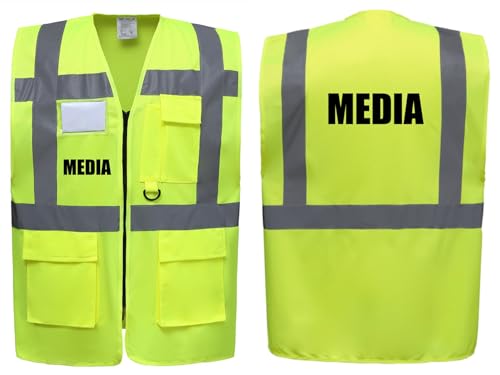 Image of Media Superior Zipped Hi Vis Vest High Visibility Safety Waistcoat Pockets Reflective Bands Event Staff, Event Support, 12 Colour Options, Brook Hi Vis (Yellow, Medium)