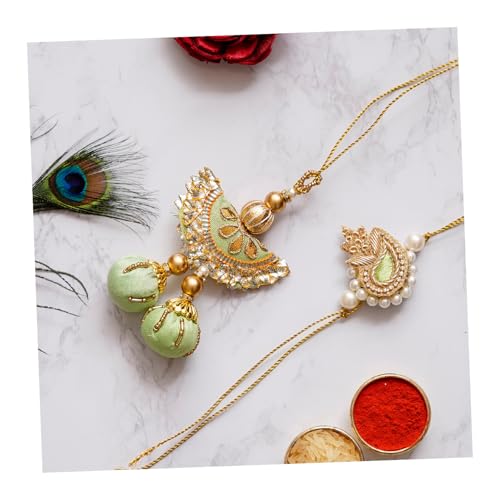 Image of eCraftIndia Diamonds, Pearls Designer Bhaiya Bhabhi Rakhi Set with Roli Chawal Pack -