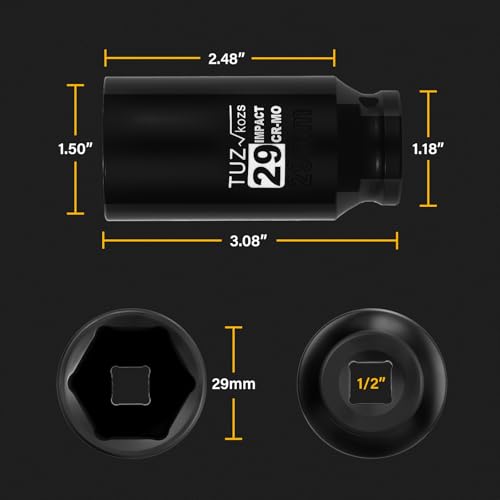Image of 1 /2 Inch Drive 29mm Deep Metric Impact Socket,CR-MO,6 Point Radius Corner Design,Square Chamfered Opening,Axle Nut Impact Grade Socket for Easy Removal