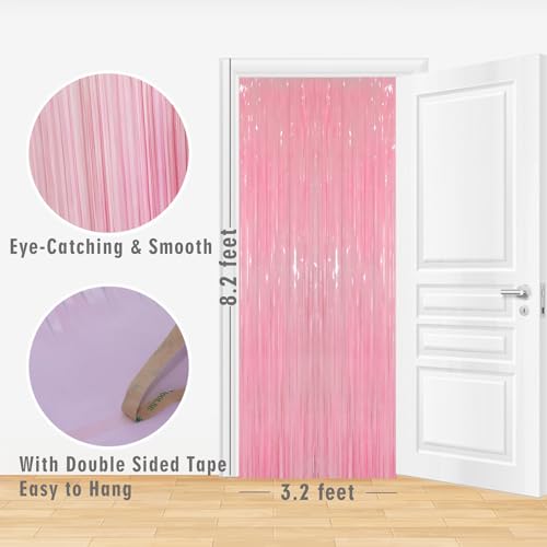 Image of GOER 3.2 ft x 8.2 ft Metallic Tinsel Foil Fringe Curtains Party Photo Backdrop Party Streamers for Birthday,Graduation,New Year Eve Decorations Wedding Decor(1 Pack,Candy Pink)