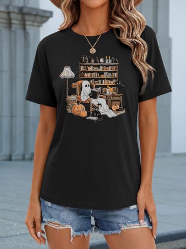 ANRABESS Women Halloween Doodles Shirt Oversized Cute Pumpkin Ghost Tee - image 5