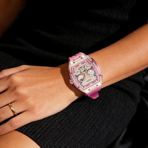 Image of OLEVS GELATU Womens Watches Luxury Automatic Dress Ladies Mechanical Watch Silicone Strap Diamond Fashion Waterproof Self Winding Female Wrist Watch