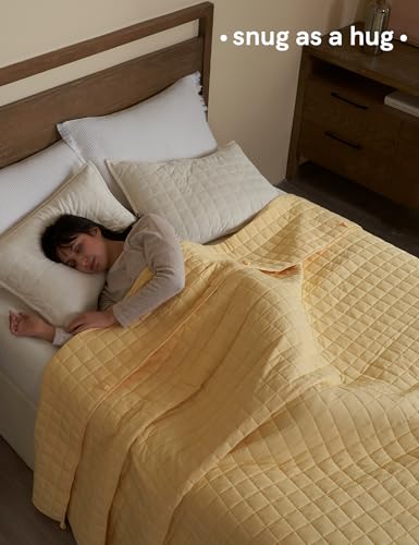 Image of YnM 25lbs Weighted Blanket for Adults, Heavy Bed Throw Blanket with Cooling Glass Beads for All Season Use, Ideal for ~240lbs (60x80 Inches, Queen, Pastel Yellow)
