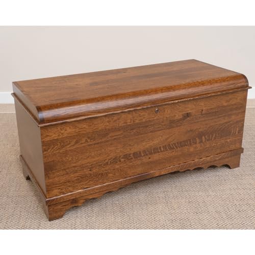 46" Cedar Hope Chest with Waterfall Top – Amish Cedar Chest w/Anti-Slam Hinges – Hope Chest with lock – Blanket Chest - Trunks for Blankets (Rustic Quartersawn Oak Wood, Asbury Stain, 46" Long)