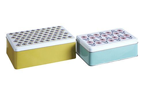 Premier Housewares Kitchen Storage Tin, Rectangular, Multi-Colour, Set of 2 - Joni