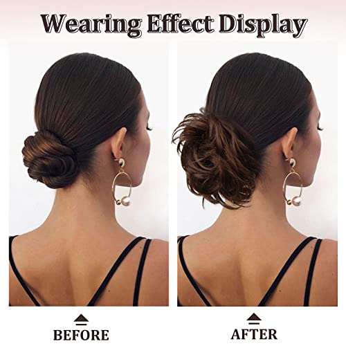 Claw Clip Messy Bun Hair Piece 100% Real Human Hair Buns Wavy Curly Chignon Hair Bun Extensions Tousled Updo Hair Buns Claw Clip Ponytail Hairpieces Hair Scrunchie With Clip For Women(Chocolate Brown With Light Golden Blonde Highlights 1) #TOP5
