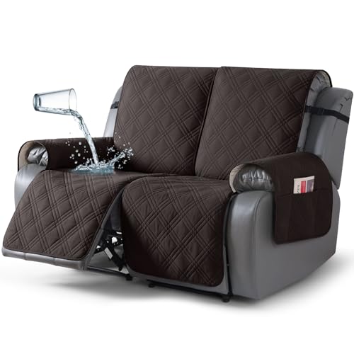 Image of TAOCOCO 100% Waterproof Loveseat Recliner Cover, Non Slip Split Loveseat Covers for Reclining Loveseat with Elastic Straps, Washable Recliner Chair /Furniture Protector for Kids Pets(2 Seater, Coffee)