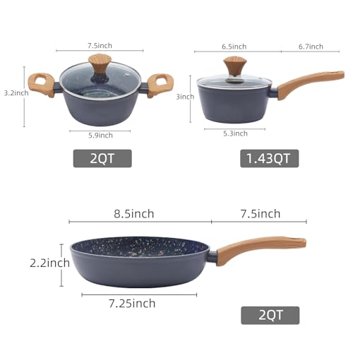 3-Piece Nonstick Cookware Set, 8.5 Inch Frying Pan & 2 Pots with Lids | PFAS & PFOA Free Non-Toxic Coating | Induction Compatible, Dishwasher Safe | Pots and Pans Set for Beginner Kitchen - Image 4