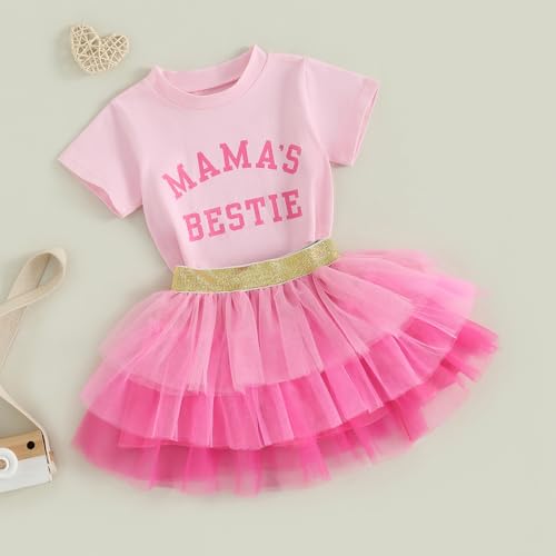 Image of Kayotuas Toddler Girl Summer Clothes Big Sister Outfit Letter Short Sleeve T-shirt Layered Tutu Skirt Set Cute Birthday Dress