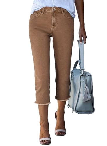 Image of Sidefeel Women's High Waisted Straight Leg Jeans Capri Denim Pants