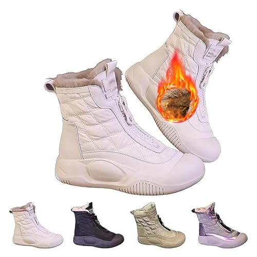 Botas de nieve para mujer, estilo retro, impermeables, cálidas, con forro de piel, con cremallera frontal, White, 45 EU