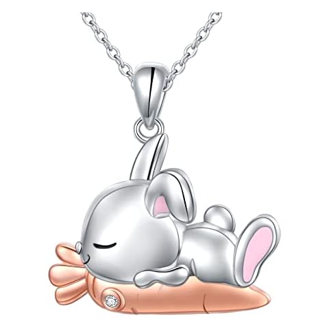 JZMSJF Easter Necklace for Women S925 Sterling Silver Bunny Holding Carrot Pendant Necklace Easter Bunny Lover Jewelry Cover