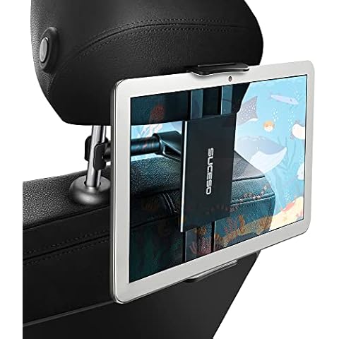 SUCESO Car Headrest Holder Tablet Headrest Mount Universal 360 Rotating Car Seat Stand Cradle Tablet Compatible with 4-11" Smartphones,Tablets,iPad Mini Air 2 3 4,Samsung Tab,Huawei,Switch - Black Cover