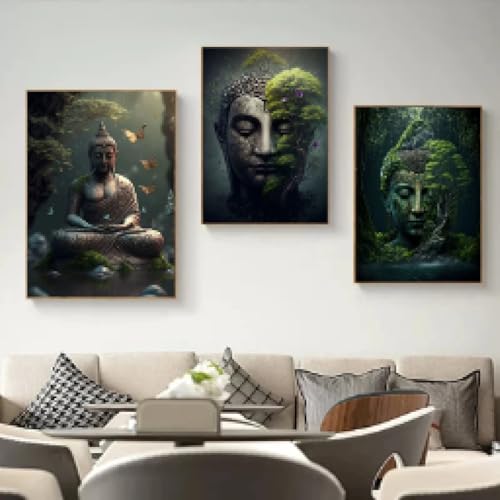 Toile méditation bouddhiste haute définition triptyque abstrait - 2