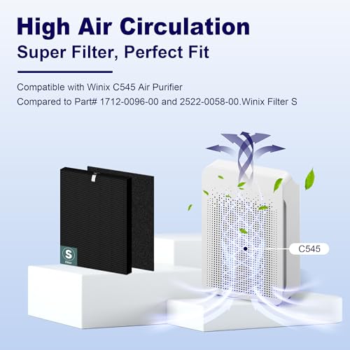 Image of C545 SmokeGuard Replacement Filter S for Winix C545 Air Purifier, Compatible with Winix Filter S - 1712-0096-00 and 2522-0058-00, 2 High Efficiency Filter + 8 Activated Carbon Filter, for Home Bedroom