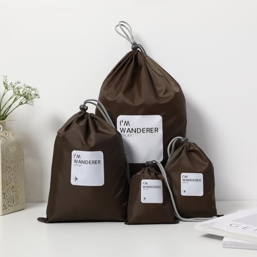 4 tück Kordelzugbeutel Wasserdichte Nylon Aufbewahrungstasche Größe XS/S//L (Kaffee)
