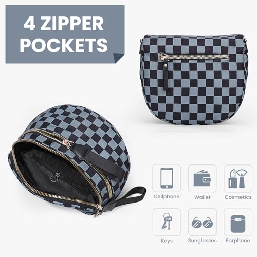 Image of Lushandy Bum Bag Checkered Crossbody Bag Mom Everyday Purse | Roomy Space, Wipe Clean, Wide Strap