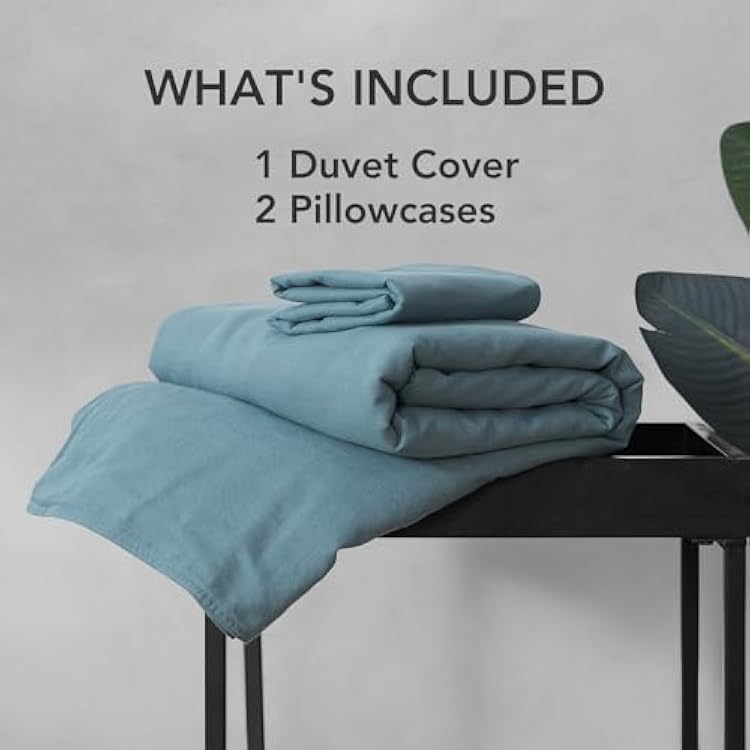 DAPU Linen Duvet Cover Queen, Washed Lightweight Bedding Set with Buttons Closures, 3 PCs Hypoallergenic Soft Linen Cotton Blend Duvet Cover Set with Multiple Corner Ties (Bluish Grey, Queen/Full)