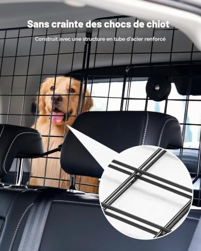 VEVOR Barrière de Voiture pour Chien Réglable 97,2-156,5 cm, Grille Pare-Chien en Treillis Métallique Robuste pour Siège Arrière, Universel pour Animaux de Compagnie, SUV, Berline, Camions, Véhicules – vue 5