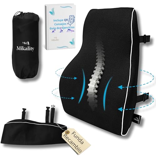 MIKALITY Respaldo Lumbar Silla Oficina, Cojin Lumbar, Asiento Coche, Soporte Espalda Silla de Ruedas, Funda Extra Lavable de Repuesto,Correas Dobles Ajustables, Bolsa de Transporte