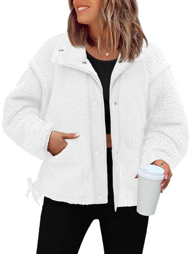 Tanakneo Womens Sherpa Fleece Jackets Casual Long Sleeve Fuzzy Coats Winter Warm Outerwear