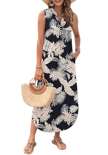 Image of AUSELILY Womens Summer Casual Maxi Dresses 2026 Sleeveless Long Beach Dresses V Neck Loose Sundresses with Side Split Pockets