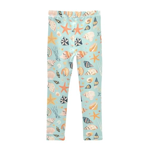 Seashells Different Shapes and Starfish Kids Girl's Legging Fashion High Waisted Activewear Gym2