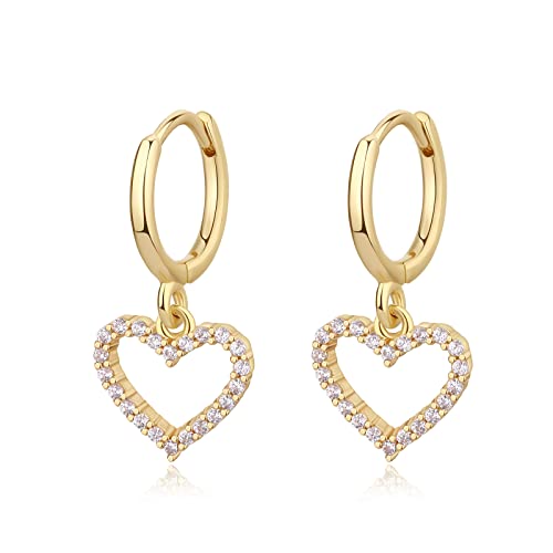 Gold Mini Dangle Huggie Earrings for Women, Dainty 14K Gold Plated Cubic Zirconia Small Hoop Earrings with Charm Drop, Jewelry Gift for Women Ladies