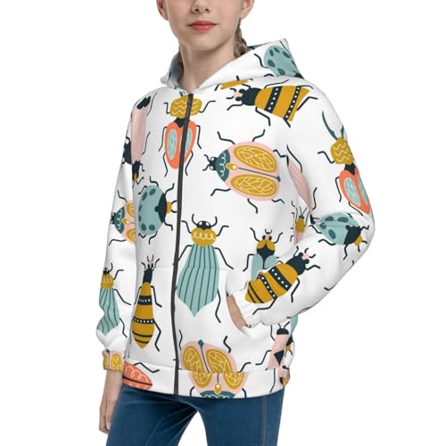 Colorful Insects Kid Hoodies Boys Zip Up Sweatshirts Girls Pullover with Pocket