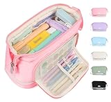 Sooez Big Pencil Case, Extra Large Pencils Pouch, Wide Opening Pen Bag Box with 6 Compartments, Store 200 Pens, Zippers Stationery Organizer, Cute Aesthetic School Supplies for Teen Girls Boys Women