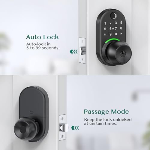 Keypad Smart Door Lock with Knob, Yamiry Keyless Entry Digital Lock with Handle, Fingerprint Electronic Knob for Front Door, Generate Passcode Remotely, Easy Installation - Image 5