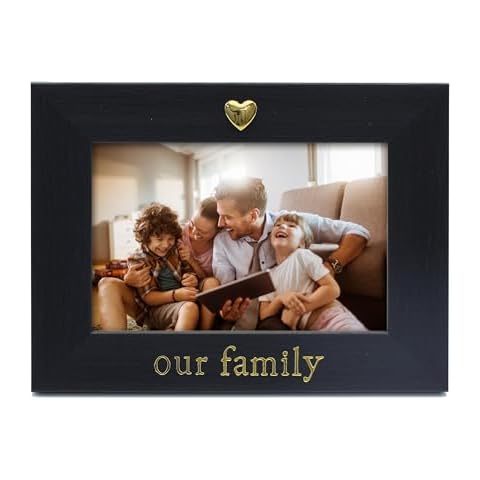 MIMOSA MOMENTS Black Picture Frame for Our Family with heart icon 4x6 photo Cover