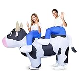 Couples Inflatable Cow Costume, 2 People Blow Up Cow Halloween Animal Farm Costume for Halloween Funny Riding Men Women Friends Adult Cosplay Western Party