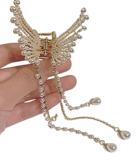 DEEGLO Women Pearl Embedded Golden Butterfly Long Tassel Hair Claw Clips | 1 pcs (B0CJFG1P9G) Amazon Price History, Amazon Price Tracker