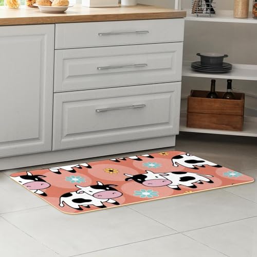 Tapete de cocina de 2 piezas lavable y absorbente con diseño de vacas 7