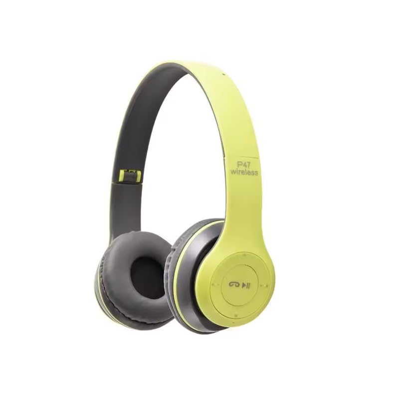 P47 Headphones Gaming Bluetooth Wireless Folding Headset Over Ear Eardphone with Mic Active Noise Cancellation Over EarHeadphones (Green)-image-7