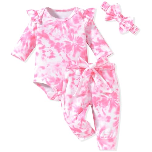 Image of Aalizzwell Preemie Newborn Infant Baby Girls Clothes Ribbed Romper Bodysuit Pants Set Fall Winter Outfits