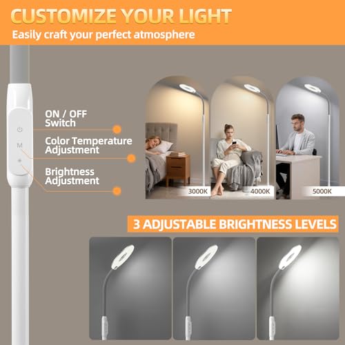 GyroVu 70" Bright LED Floor Lamp for Living Room, Dimmable Standing Tall Lamps with Color Temperature Adjustable, Touch Control Gooseneck Reading Light for Bedroom Office — view 2