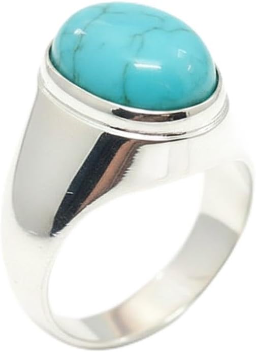Men's 4.5 Carat Natural Turquoise Ring | Genuine 925 Sterling Silver Bold Signet Style Gemstone Ring for Men | Astrology Birthstone Jewelry | Available in Sizes 4-13