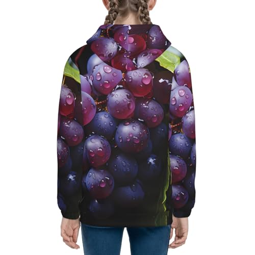 Fresh Grapes Print Girls Athletic Zip Up Hoodies,Sweatshirts with Pockets Long Sleeve Hooded Jackets, for 7-18 Y4