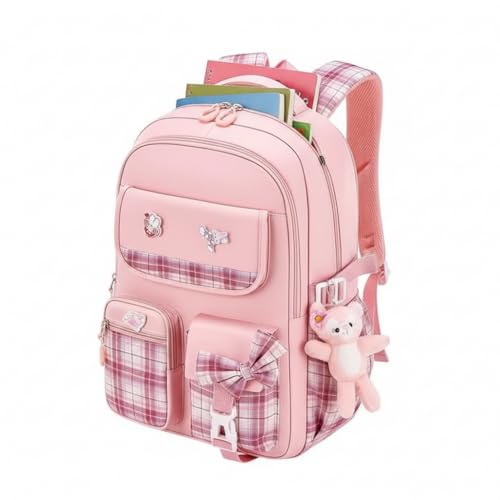 Image of Girls School Backpack Cute Pink Pastel Gradient Bag with Multiple Compartments Lightweight Durable Bookbag for Kids Students (purple bag)