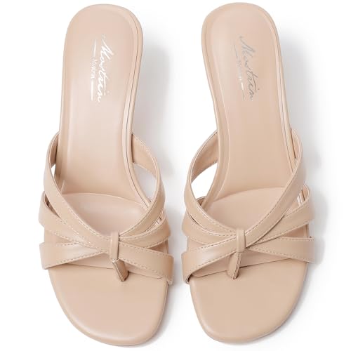 Image of Mostrin Kitten Heels for Women Pointed Toe Vintage Mules Heels Sexy Slip on Stiletto Backless Sandals for Party Wedding Daily
